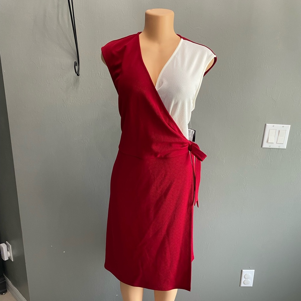 Kasper Asymmetrical Red‎ and White Dress